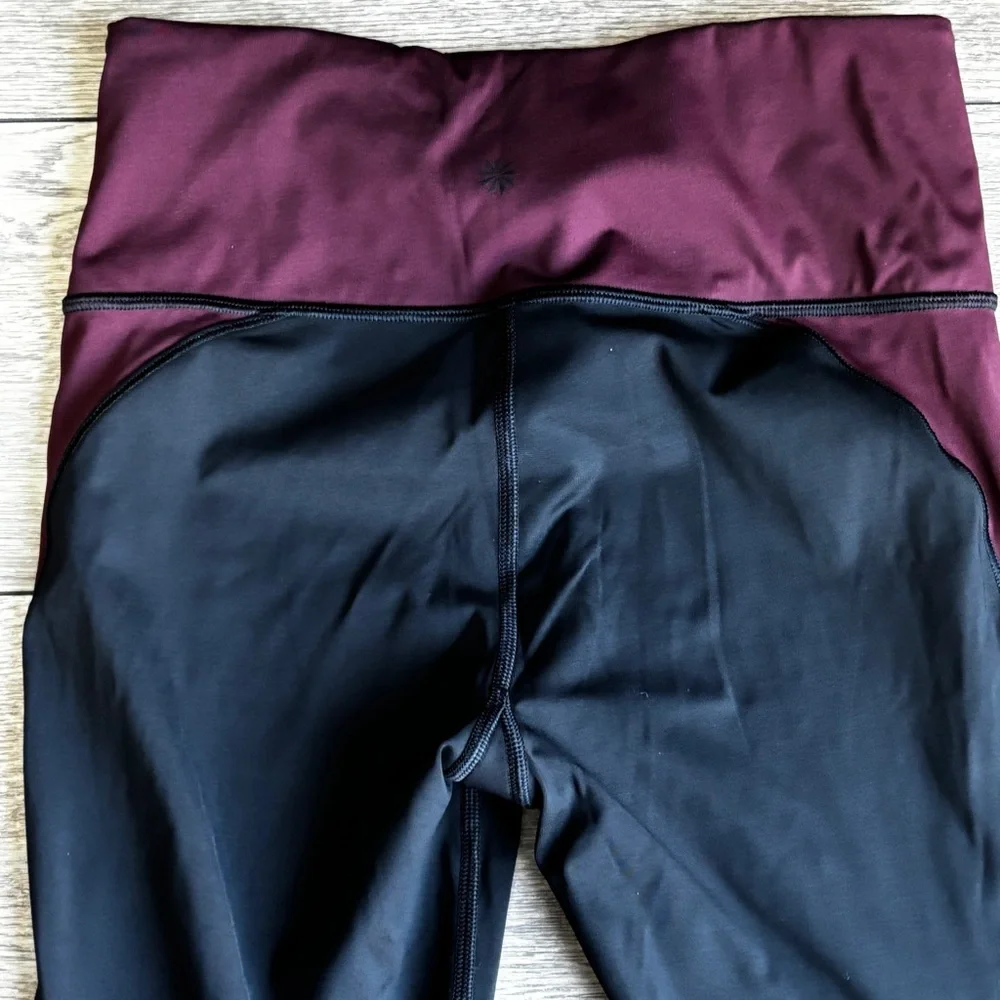 Athleta Crunch Colorblock 7/8 Length Tight Leggings Supersonic Black Burgundy S - Picture 12 of 13